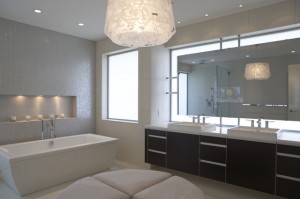 Natural light and a big mirror are a must in creating a 'her' bathroom for make-up application.