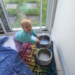 Phoebe at water bowls