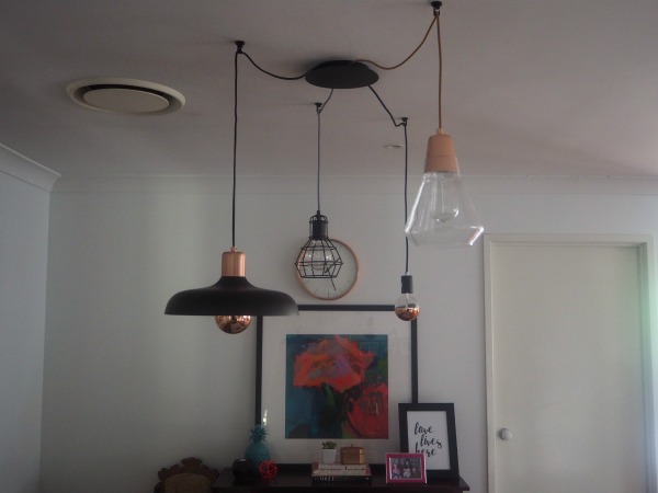 pendant lights in black and copper