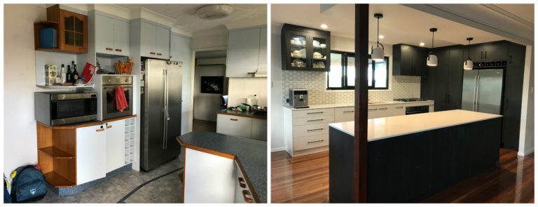 before and after modern black and white kitchen reveal