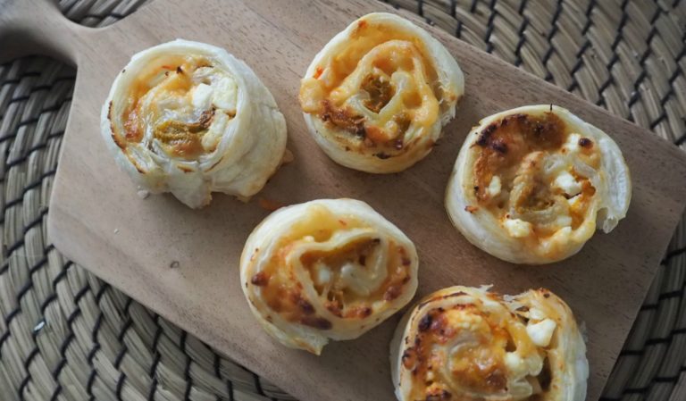 tradie's lunchbox pumpkin and feta pinwheels with sweet chilli sauce and sour cream