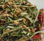 zucchini noodle pesto salad with capsicum and pine nuts