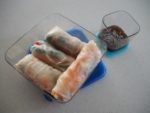 tradies lunchbox beef, vegetable and 2-minue noodle rice paper rolls with sesame sauce