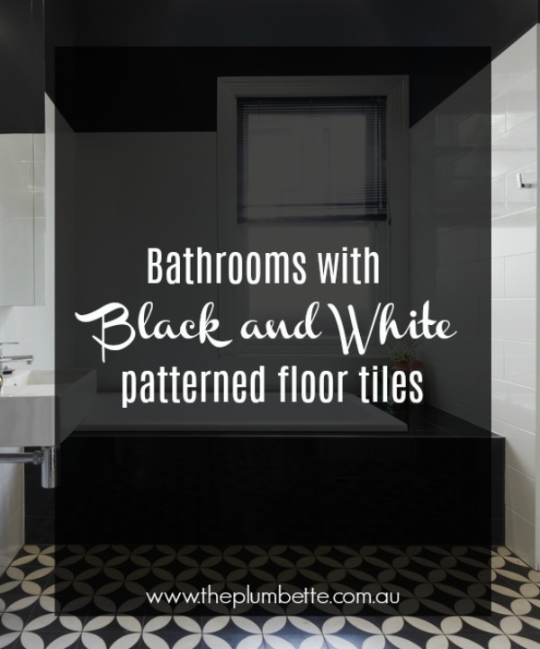 bathrooms with black and white patterned floor tiles
