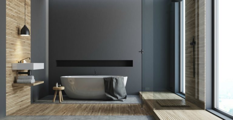 A Back To Wall Freestanding Bath Is A Great Option When Bathroom Space Is Limited