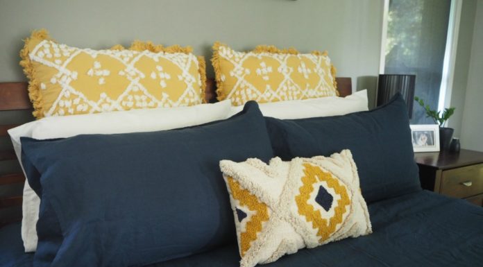 Our Navy and Mustard Bed Makeover navy and mustard bed makeover