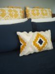 navy and mustard bed makeover