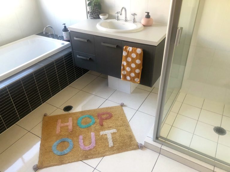 bath mats to hide bland bathroom floors Hop Out Sage and Clare