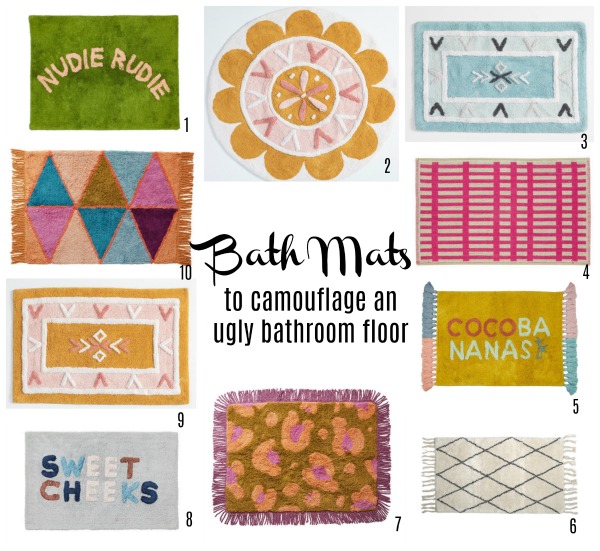bath mats to camouflage an ugly bathroom floor