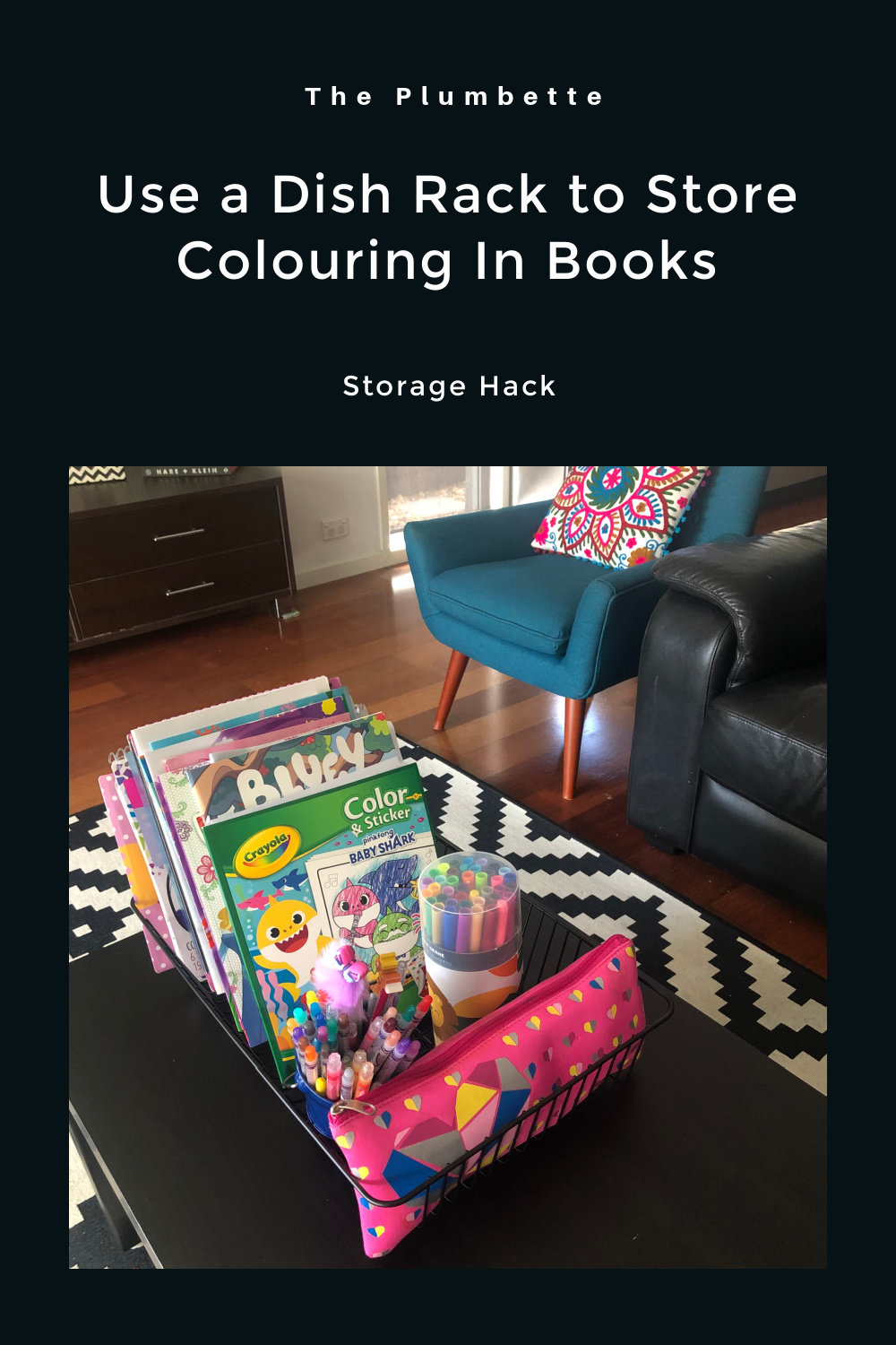 Use a Dish Rack For Colouring Book Storage - The Plumbette