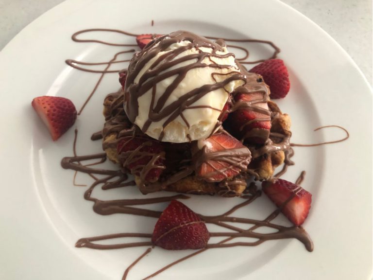 Strawberries and Chocolate Waffle Stack